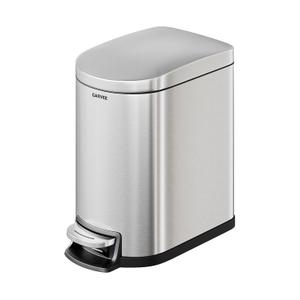 Garvee 1.6 gal / 6 L Stainless Steel Bathroom Trash Can with Lid, Slim Waterproof Garbage Can for Bedroom, Small Step-on Metal Trash Bin with Inner Bucket, Rear Handle, Soft Close Lid, Silver