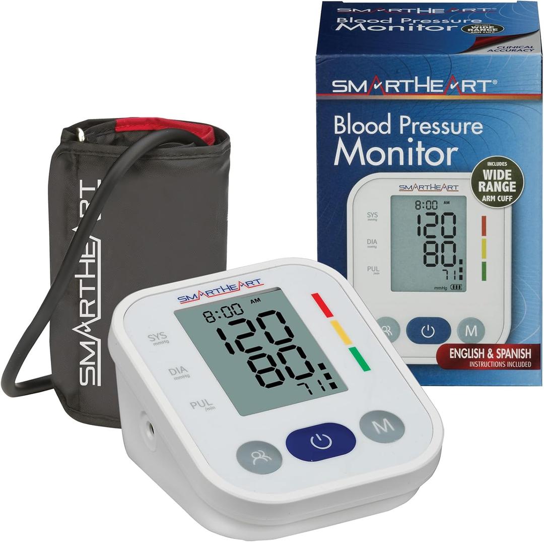 SmartHeart Blood Pressure Monitor | Wide Range Arm Cuff | 2-Person Memory | 198 Total Reading Storage | Excessive Movement Indicator | Easy to Use Automatic Inflation and Deflation