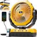 FRIZCOL 3-in-1 Camping Fan - Portable Fans Rechargeable - 24000mAh Battery Powered Fan with Light & Remote for Indoor, Outdoor, Tent, Travel, Fishing, Jobsite, Gifts for Men Dad Him - Yellow