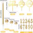 Yerliker 34 Pcs Happy Birthday Cake Toppers Decorations Birthday Candles DIY Cake Decor for Men Women Wedding Anniversary(Gold)