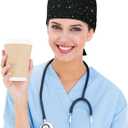 Working Cap with Sweatband Adjustable Cleaning Work Hat Scrub Cap for Women Men Tie Back Hat Nurse Surgical Caps (Starlit sky-1, One Size) (Black)