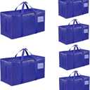 6 Pack-Extra Large Heavy Duty Moving Bags - Waterproof Storage Totes with Handles & Zippers, Foldable for College Dorm, Storage (Blue)
