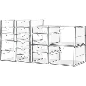 ARSTPEOE Makeup Acrylic Organizer with 17 Drawers(4 Sets), Desk Organizers and Accessories, Clear Makeup Organizer, Dustproof Storage Drawers for Office Art Craft Supplies