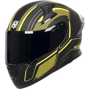 HAX Full Face Motorcycle Helmet with Dual Rear Wing and Pinlock Ready DOT Approved - Lightweight and Durable Motorbike Street Bike Helmet for Adults (Impulse Blade Yellow,XL)