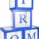 4 Pcs Prom Boxes with Letters 11.8 x 11.8 x 11.8 Inch Clear Balloon Boxes Transparent High School College Graduation Party Favors Supplies(Prom,Blue)