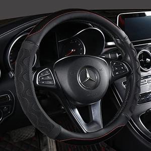 Faux Leather Steering Wheel Covers for Men Women,Universal 15 Inch Anti-Slip Odorless Car Wheel Protector (Standard Size[14 1/2''-15''], Black)