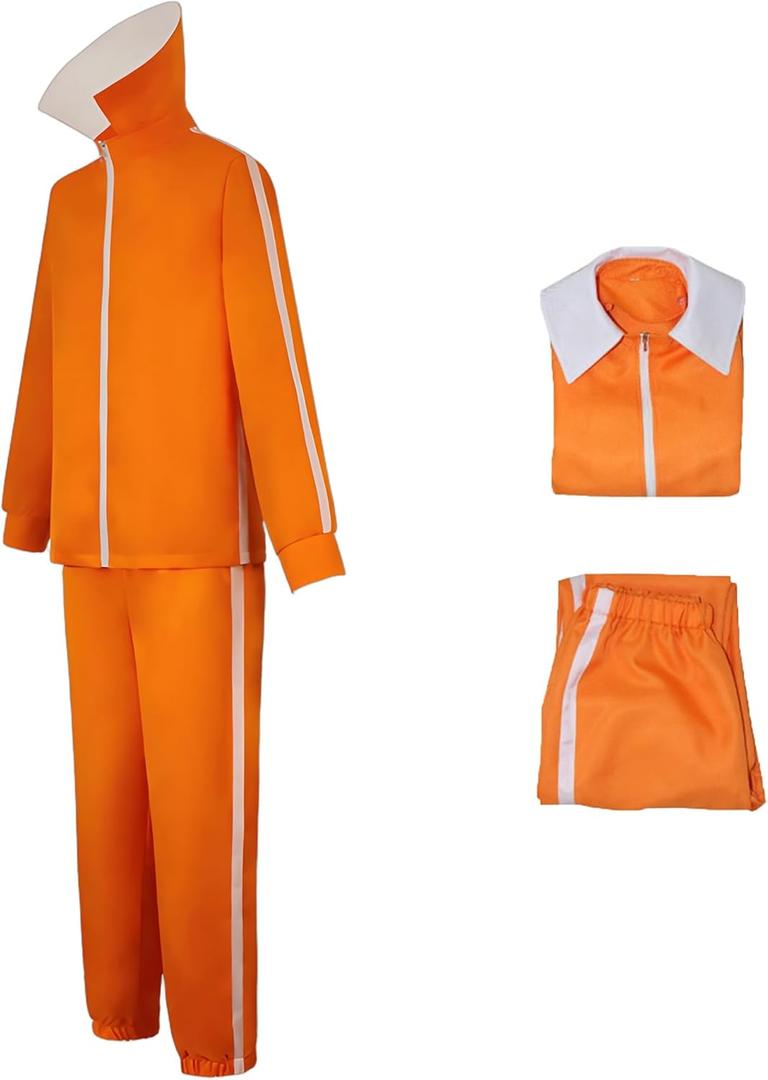 Men Zipper Jacket Coat Pants Orange Tracksuit Jumpsuit Costume 2-Piece Sports Suit Anime Cosplay Halloween Outfits Set (3X-Large)