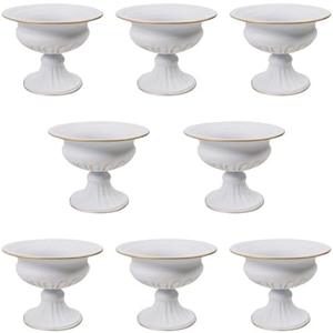 QUTUNI 8Pcs Metal Flower Vase, 4.72in Height Gold Wedding Centerpiece Indoor Table Decoration Centrepiece Flower Arrangement Planter for Birthday Wedding Home Decoration (White)