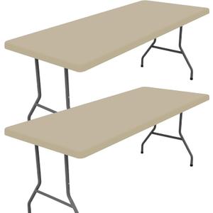 Moosfor Spandex 6 Foot Rectangle Table Cloth 2 Pack, Elastic Fitted Tablecloths for Picnic, Stretch Washable Patio Table Cover for Outdoor, Camping, Banquet and Parties (Taupe, 30"x72")