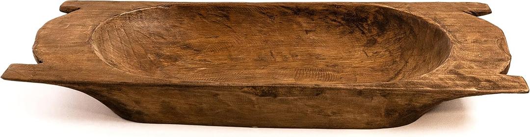 Red Barn Candle Company - 28" x 12" x 4" - Eurostyle Trencher Rustic Wooden Dough Bowl With Handles - Bateas - Home Decoration Display Centerpiece - Handmade & Imported from Mexico (Large)