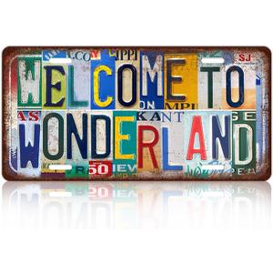 Vintage Welcome License Plate Welcome To Wonderland Wall Decor Metal Tin Sign For Bar Home 12 x 6 Inches