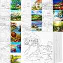 Teling 12 Pcs Pre Drawn Stretched Canvas Kit for Adults Painting Pre Printed Canvas Outline for DIY Painting Party Favor,6 x 6 x 0.6 Inches(Landscape)