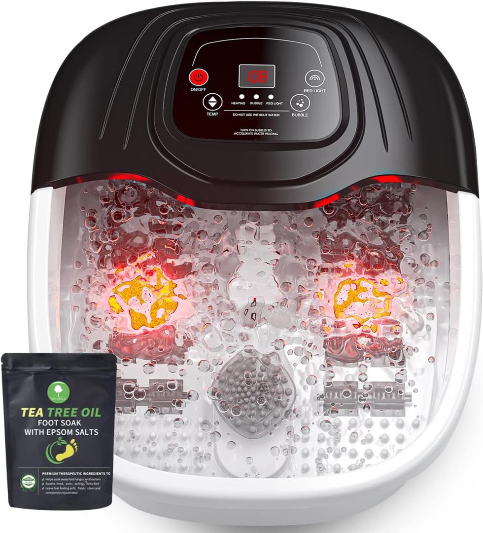 Foot Spa Bath Massager with Heat, Epsom Salt,Bubbles, Vibration and Red Light, Tub for Stress Relief,Foot Soaker Mothers Day Gifts for Women Mom Dad (Black/White)