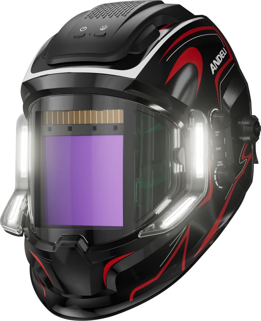 ANDELI Welding Helmet with 4 LED Light, Panoramic Large Viewing Screen 3.94"X3.74" True Color Auto Darkening Welding Helmet, 4 Arc Sensor 4/5-9/9-13 Type-C Charging