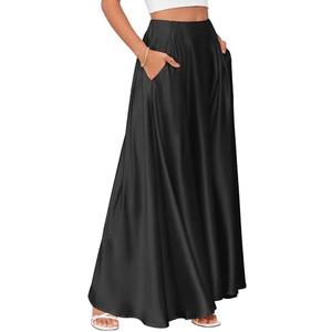 MAKABO Maxi Satin Skirts for Womens High Waisted Flowy Long A line Skirt Trendy for Office Holiday Party XL