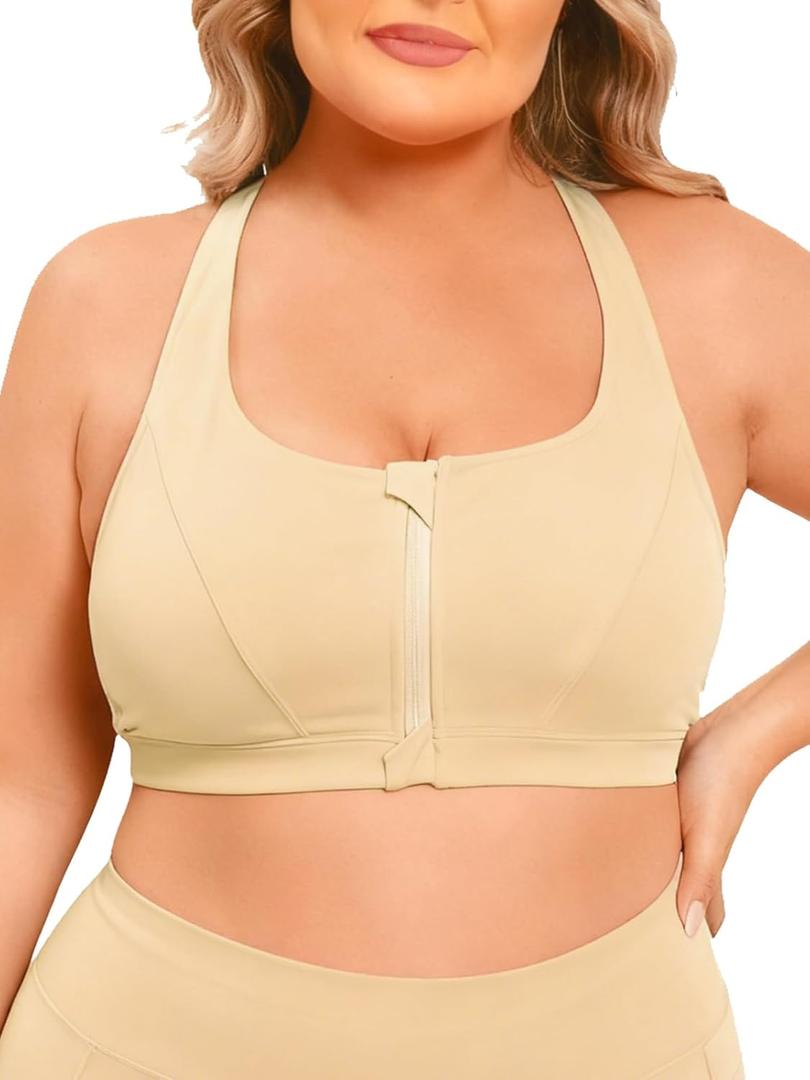 Womens Sports Bra Bikini Top for Large Bust Push Up Swim Tops Bathing Suit Bra Swimsuit Top (Small, Nude)