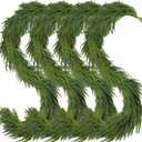 4 Pcs Artificial Norfolk Pine Garlands Christmas, 9 FT Dense Real Touch Winter Pine Garland Ornament, Green Artificial Greenery Garland for Table, Mantle, Wall, Indoor, Outdoor Christmas Decorations