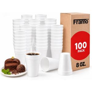 8 Oz Foam Coffee Cups,  Disposable Insulated Hot Drinkware for Home Office or Church, Sturdy White Foam Cups Serving Hot and Cold Beverages, Drink Service Daily, Ideal in Breakrooms