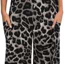 OYOANGLE Women's Leopard Print Strap Bib Overalls Sleeveless Straight Leg Long Jumpsuits with Pocket (Large, Grey)