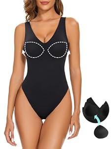 Decorus Women's Shapewear Tank Bodysuits - Plunge V Neck Sleeveless Shapewear： Built in Bra V Backless Thong Body suits Tops Black XXL