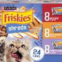 Purina Friskies Gravy Wet Cat Food Variety Pack, Shreds With Beef, With Chicken, and Turkey and Cheese Dinner - (Pack of 24) 5.5 oz. Cans (EXP 07/31/26)