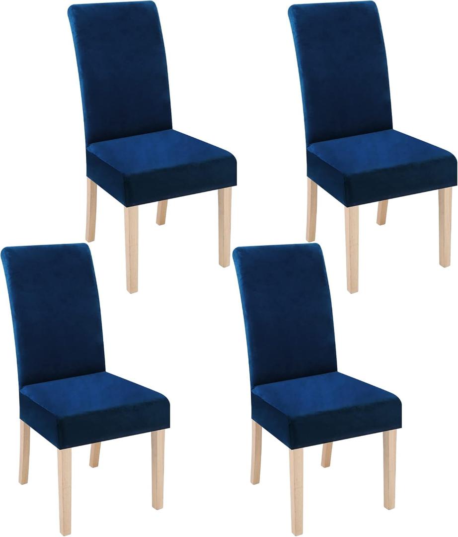 Smiry Velvet Stretch Dining Room Chair Covers Set of 4, Soft Removable Washable Chair Slipcovers Kitchen Parsons Chair Protector, Federal Blue