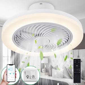 LANFU Ceiling Fan with Lights, 3 Colors Dimmable LED 6 Speeds 3 Blades Enclose Ceiling Fans, APP & Remote Control for Adult Kids Living Room Bedroom White