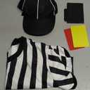SOMSOC 6Pcs Referee Costume Set, V-Neck Referee Shirt Cards Hat Penalty Flag Whistle Sandbag for Football Soccer (Large, Black and White)