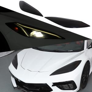 Front Headlight Lenses Cover Compatible with Corvette C8 Stingray Z06 E-Ray 2020-2023 2024 2025 ABS Smoked Front Head Lights Lamp Cover Guard Protection Decoration Kit (Smoked Black)