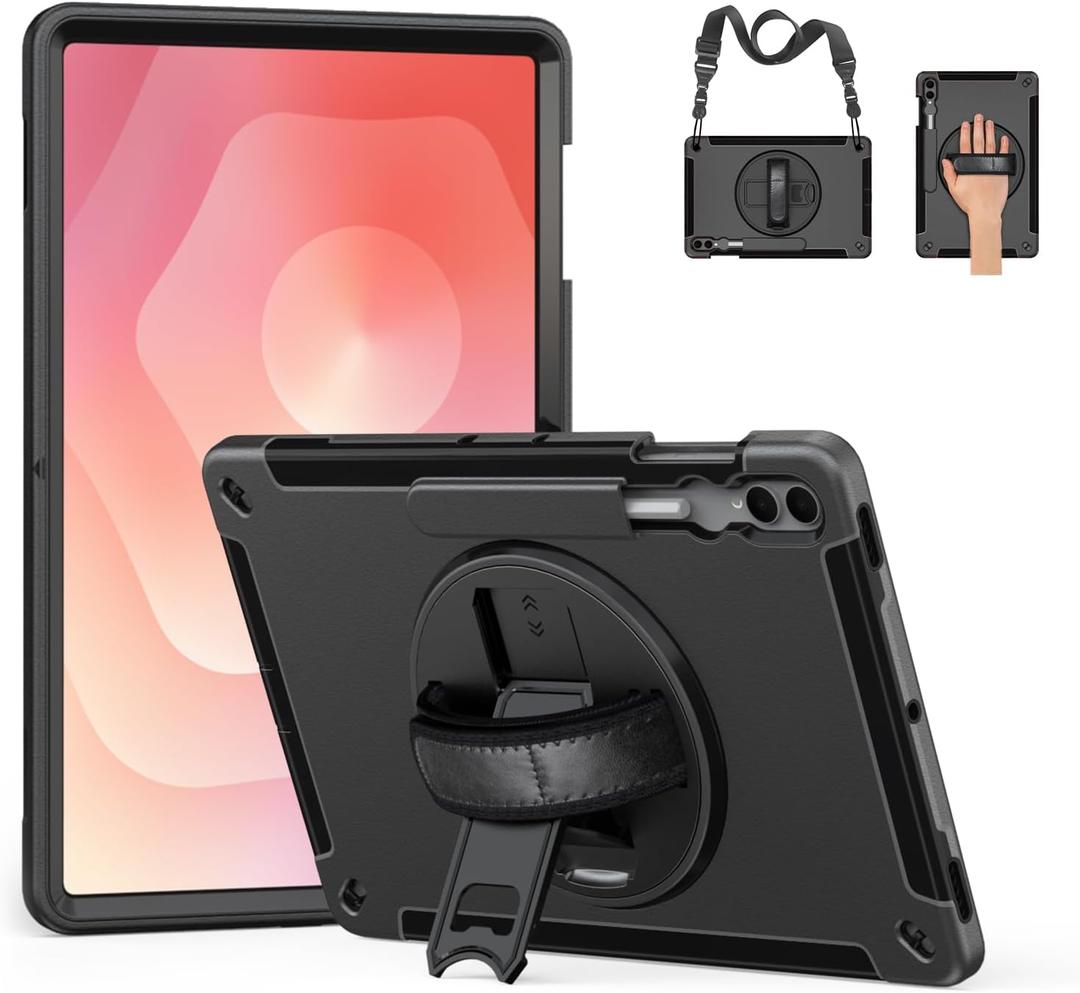 Junfire Protective Case for Galaxy Tab S11 Ultra 14.6-inch 2025 with Screen Protector, Samsung Tab S11Ultra Shockproof Case with 360Rotating Stand/S-Pen Holder/Hand Strap/Shoulder Belt