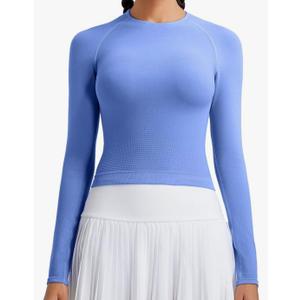 RUNNING GIRL Long Sleeve Yoga Shirts for Women, Soft Fitted Seamless Stretchy Casual Crew Neck Athletic Basic Shirt Size L