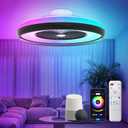 Bladeless Ceiling Fan with RGB Light, 24'' Flush Mount Low Profile Ceiling Fans with Remote & APP Control, Voice Control, 2700-6500K, 6 Speeds Dimmable LED Fan Light for Bedroom, Kids Room