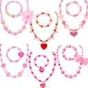 PinkSheep Kids Jewelry, 6 Sets Toddler Beaded Necklaces and Bracelets Jewelry for Girls, Favors Princess Necklace for Little Girls (Heart)