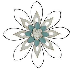 20 inch metal flower wall decor art, wood composite wall decor art, metal 3D wall art, farmhouse decoration, bathroom living room, home office, garden, kitchen, multi flower hanging decoration