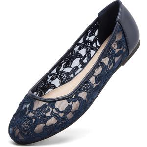 Greatonu Women Shoes Cut Out Slip On Synthetic Lace Ballet Flats (7 US, Navy)