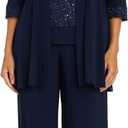 R&M Richards Women's 2-Piece Glitter Lace Mock Jacket Pant Set with Ity Trousers for Mother of the Bride, Cocktail Attire 18W