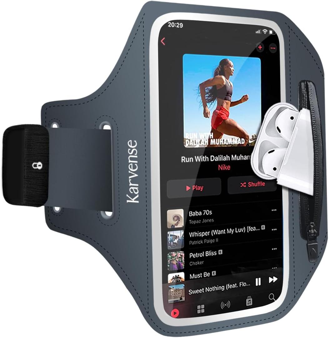 2 x Arm Band for Phone for Running, Phone Holder for Running for iPhone & Samsung Galaxy, Cell Phone Armband Holder for Walking, Gym, Workout, w/Adjustable Strap & Zipper Pocket (Grey-S) (S-5.4'': iPhone SE&13 mini&12 mini&8&7)