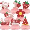 8PCS Berry 1st Birthday Honeycomb Centerpieces Berry First Birthday Decor Happy 1st Birthday Party Decorations for Girls Strawberry Centerpieces for Tables Red Glitter