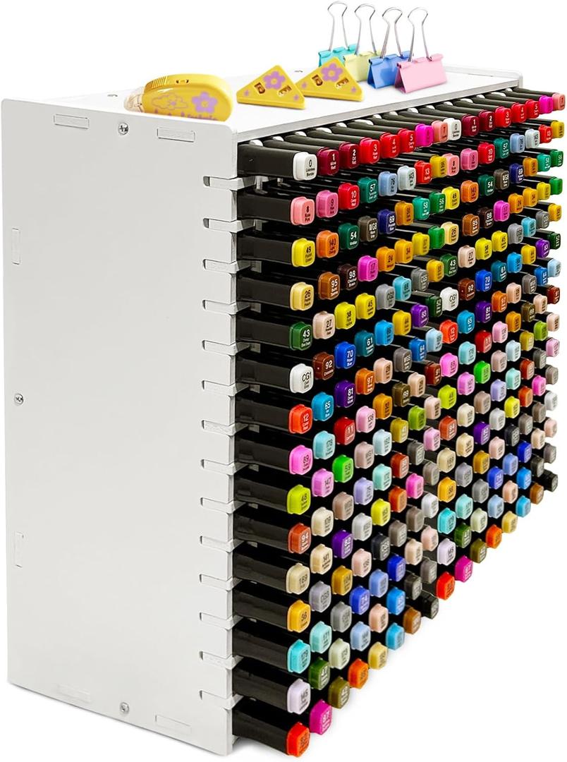 Art Marker Organizer Rack for 240 Markers, Marker Holder Watercolour Brushes Pen Holder With Removable Partition Panels, Color Pencil Storage for Desk