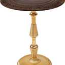 Side Table in Solid Wood and Aluminium base,18 x 22" Burnt Brown Gold, Spiral