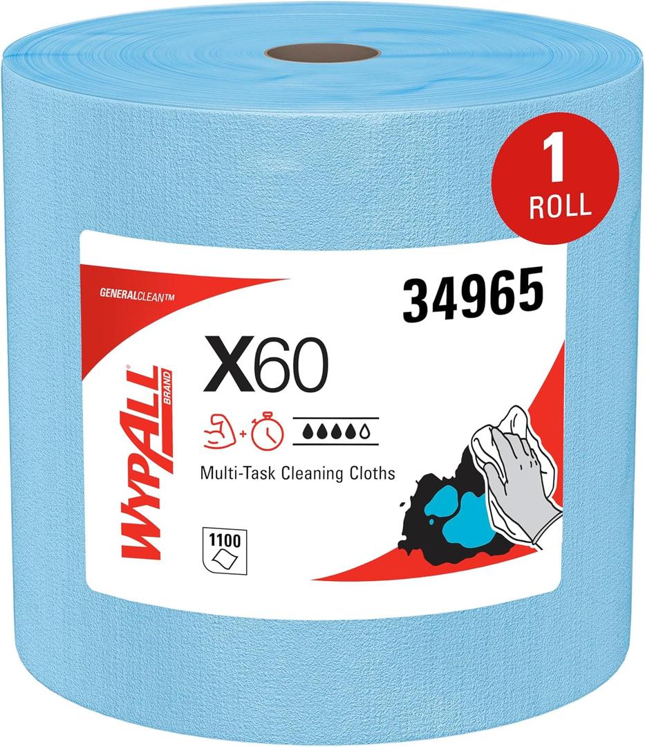 WypAll GeneralClean X60 Cloths Multi-Task Cleaning Wipes, Jumbo (34965), Strong and Absorbent Towels, Blue (1 Roll of 1,100 Sheets, 1,100 Sheet Total)