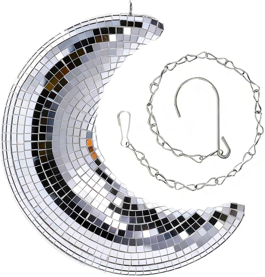 Disco Ball Moon Shape Decoration for Party, Room, Home, Bar, Hanging Disco Decoration Retro Reflective Disco Ball Light Fashion Home Decor (8")