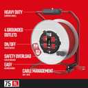 CRAFTSMAN 75 Ft. Contractor Retractable Extension Cord Reel with 4 Grounded Outlets, Heavy-Duty Steel Drum, 12AWG SJTW Cable, CSA Certified