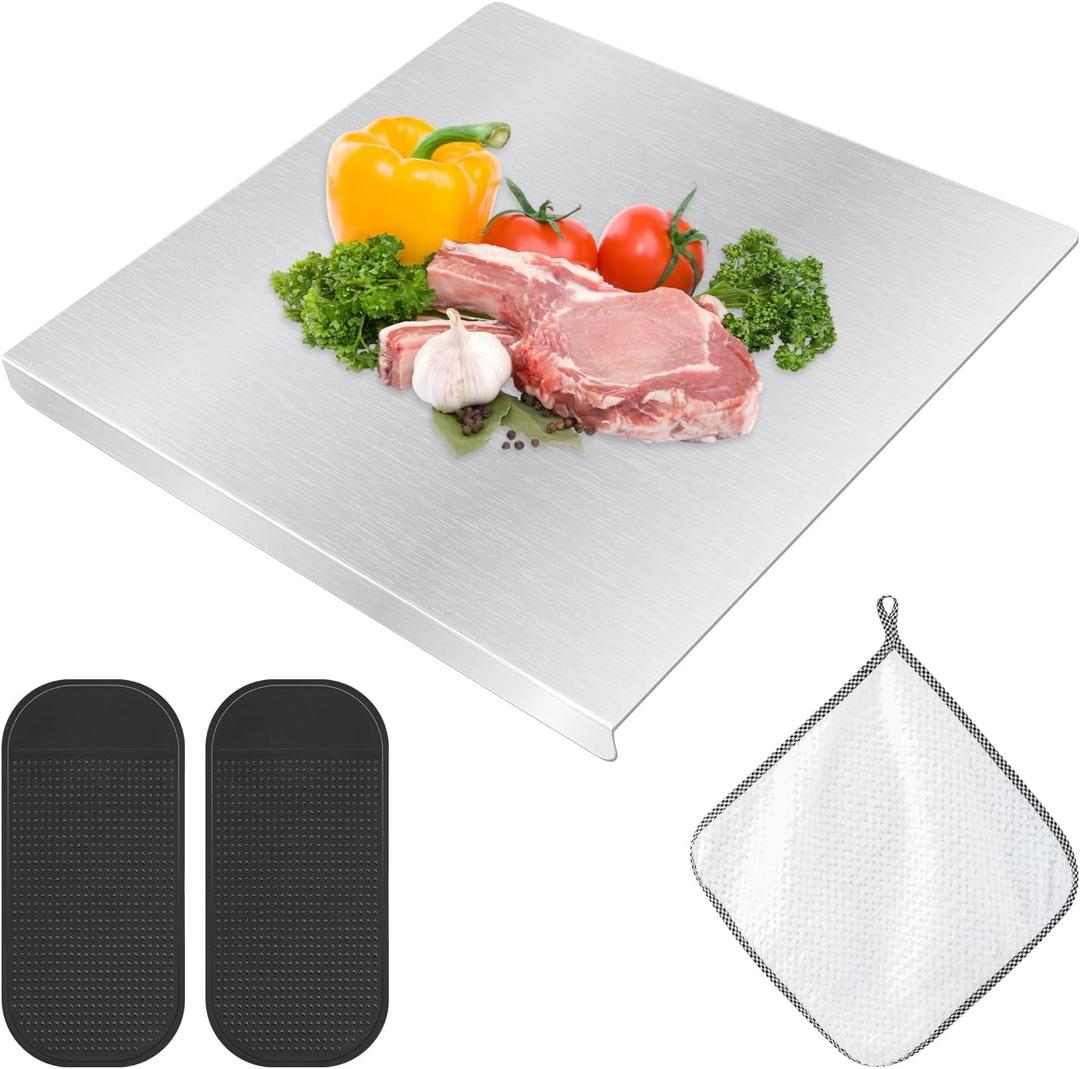 Stainless Steel Cutting Boards with Counter Lip for Kitchen, Metal Chopping Board over Sink with for Countertop Cutting Meat, Fruits, Vegetables, with Silicone Mat and Rag (SIZE:30x30cm/12x12inch)