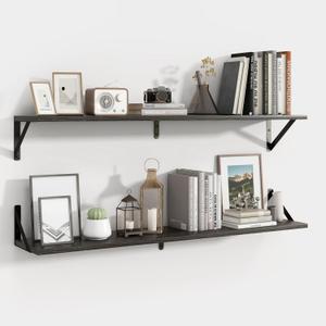 Axeman Black Floating Shelves for Wall 40 Inch | 39.4W x 8D Rustic Wood Floating Shelves Set of 2 | 8" Deep Long Wall Shelves for Bathroom Kitchen Living Room | Bookshelf Display Shelves - Black (39.4 Inch)