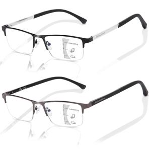 LianSan 2 Packs Oversized Premium Progressive Multifocal Reading Glasses for Women Men - Trifocal Computer Readers Anti Glare(Multicolor P,2.75x)