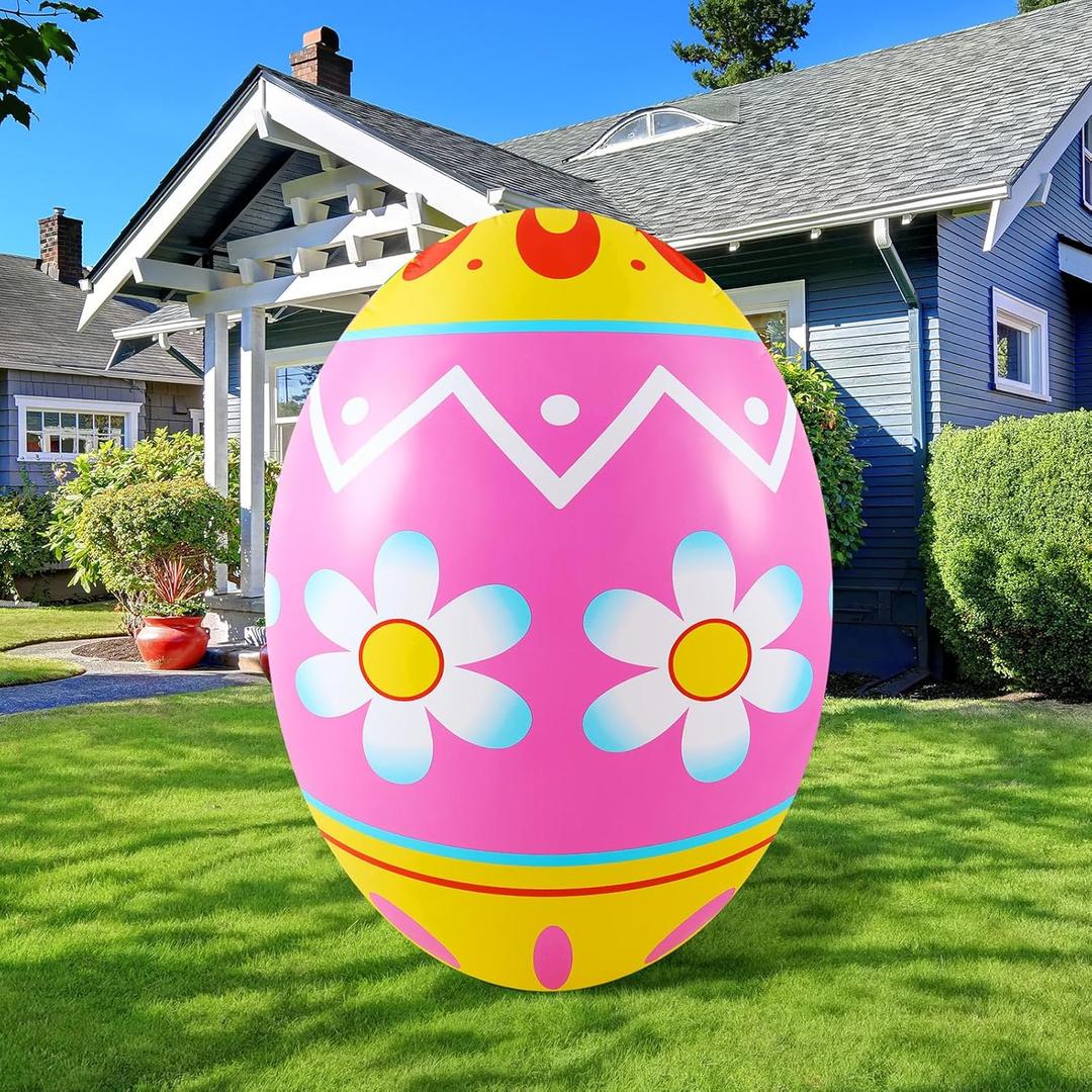 Kasyat 6 ft Giant Easter Eggs Inflatable Decorations with LED Lights 72 Inch Large PVC Easter Eggs Standing Colorful Inflatables Decor for Holiday Party Yard Indoor Outdoor Garden Lawn(Flower)