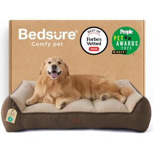 Bedsure SupportMax XL Plus Orthopedic Dog Beds Large Sized Dog - Extra Thick Supportive Dogs Couch with Waterproof Washable Cover, Jumbo Comfort Pet Sofa with Soft Sherpa & Nonskid Bottom, Brown, 48"