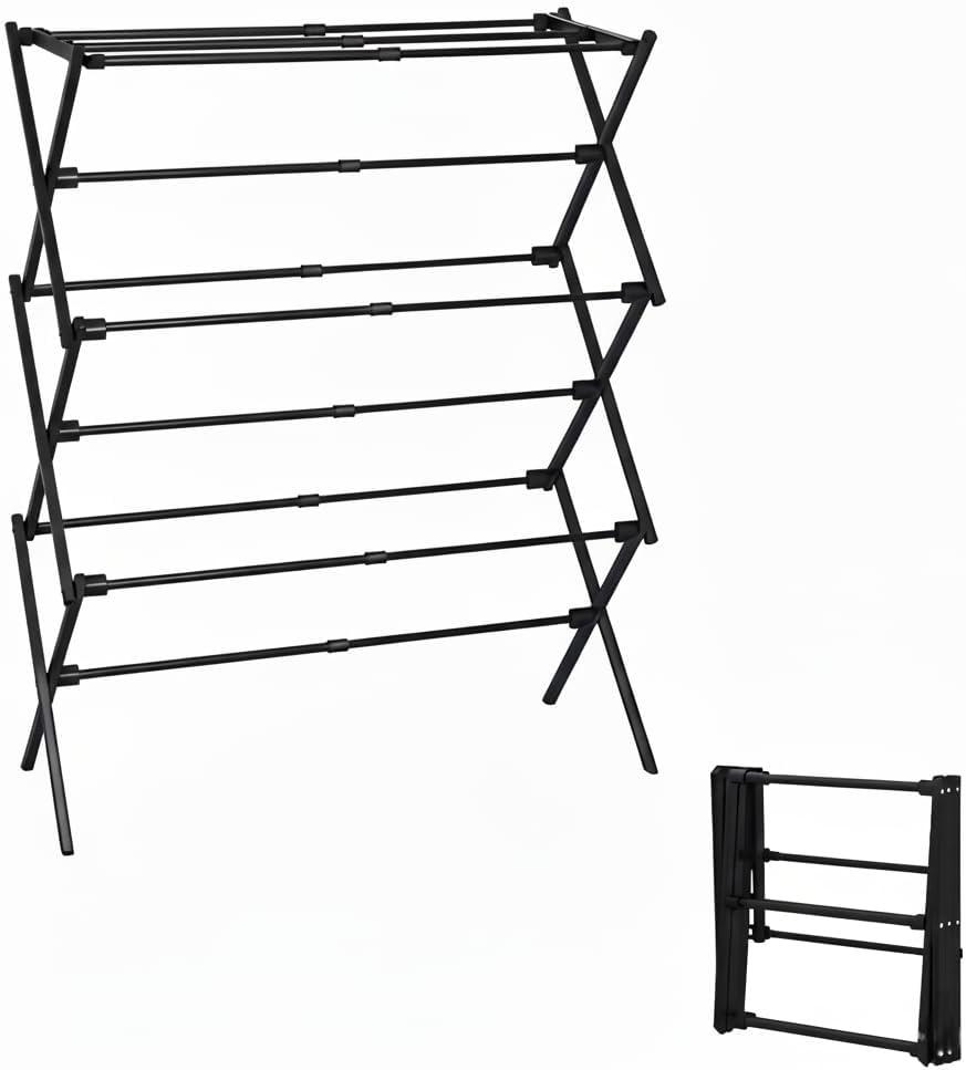 UNICCA 3-Tier Metal Folding Clothes Drying Rack, Laundry Drying Rack Clothing | Collapsible Dryer Racks for Laundry | Indoor & Outdoor, Black