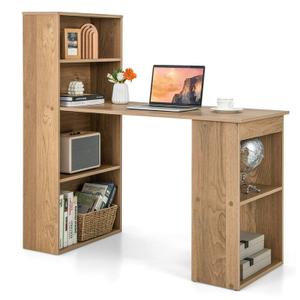 Computer Desk Writing Workstation Office 6-Tier Storage Shelves Natural